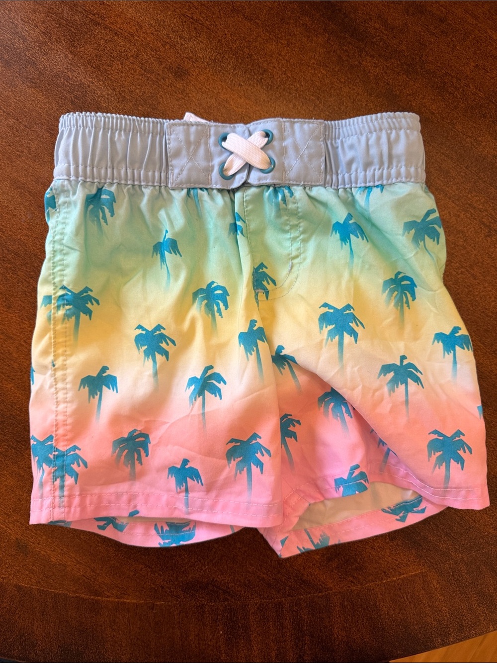 Cat & Jack Pastel Gradient Palm Swim Shorts - Teal, Yellow, Pink